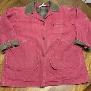 Vintage 80's L.L.Bean Chore Barn Field Coat MEDIUM Petite Cranberry Red Canvas
